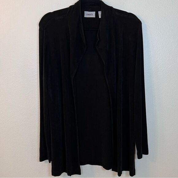 Chico’s Cardigan Travelers Fabric Black Size 1 (Med 8) Open Front Long Sleeve - Picture 1 of 5